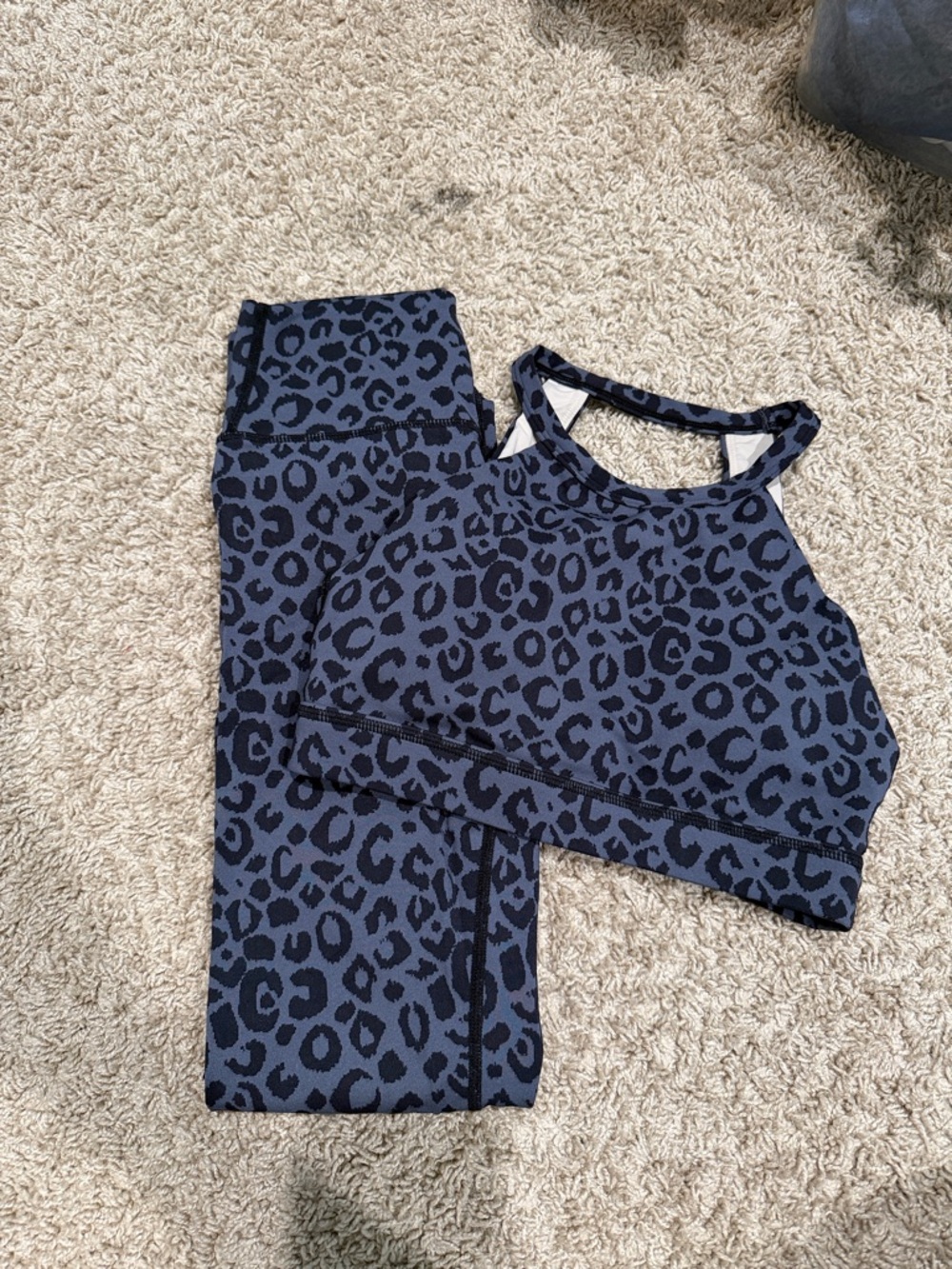 TYC Leopard Print Active Set - Grey & Black Sports Bra and Leggings